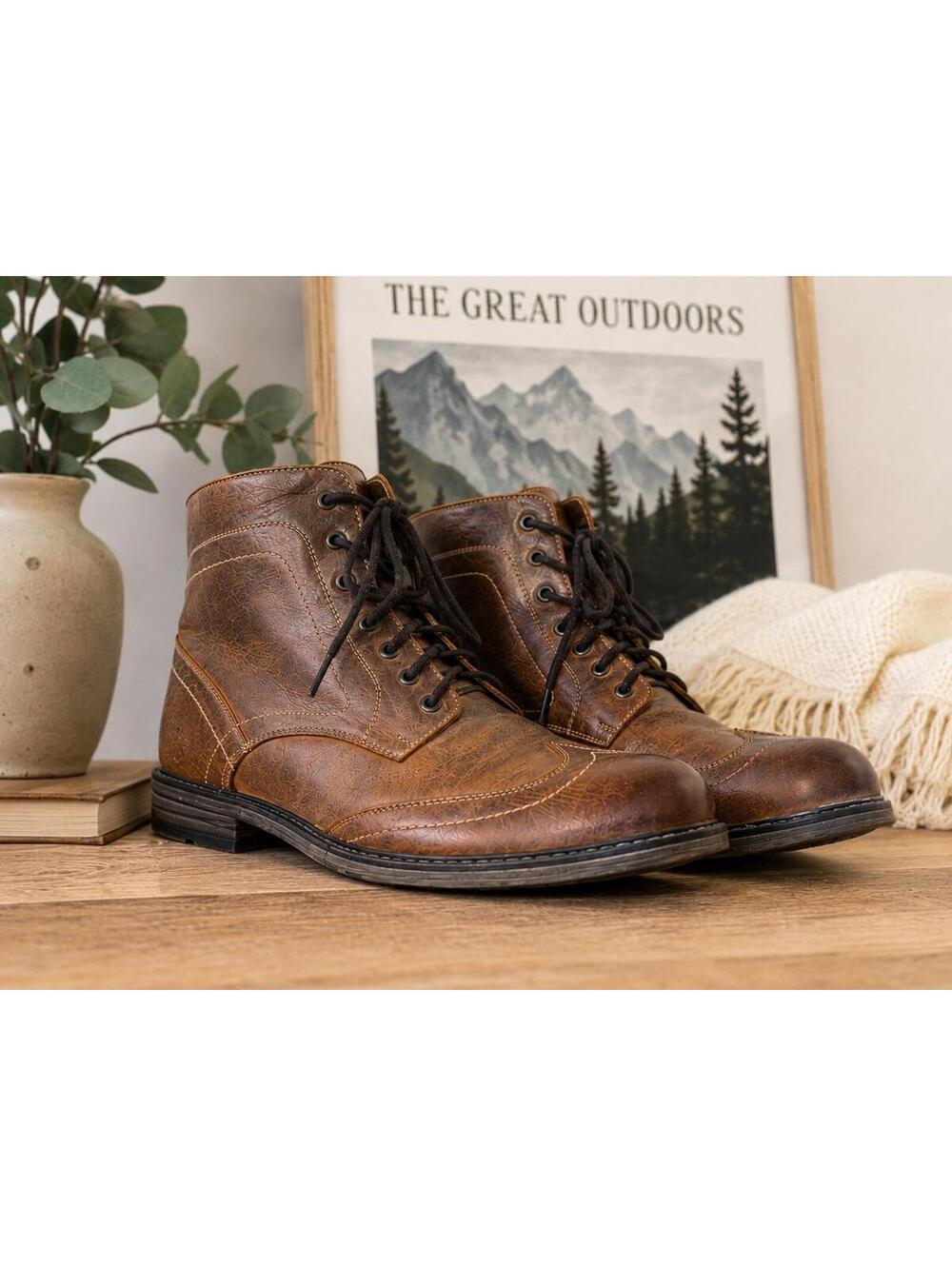 ROAN Brown Leather Lace-Up Ankle Boots Men’s Size 9
